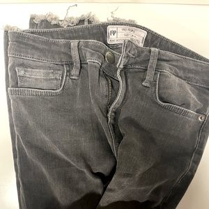 Free People straight mid rise jeans, faded black, Size W 26, distressed ankles